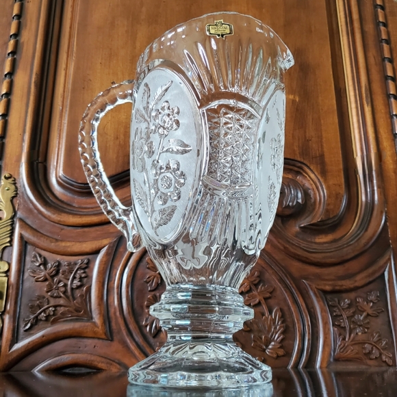 Vntg Lead Crystal 40oz Floral Pitcher by Kristal Zajecar made in Yugoslavia - Picture 16 of 16